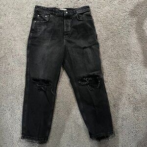 WE THE FREE Maggie BAGGY Distressed Blown Out Knees Button Fly Straight Jeans 31